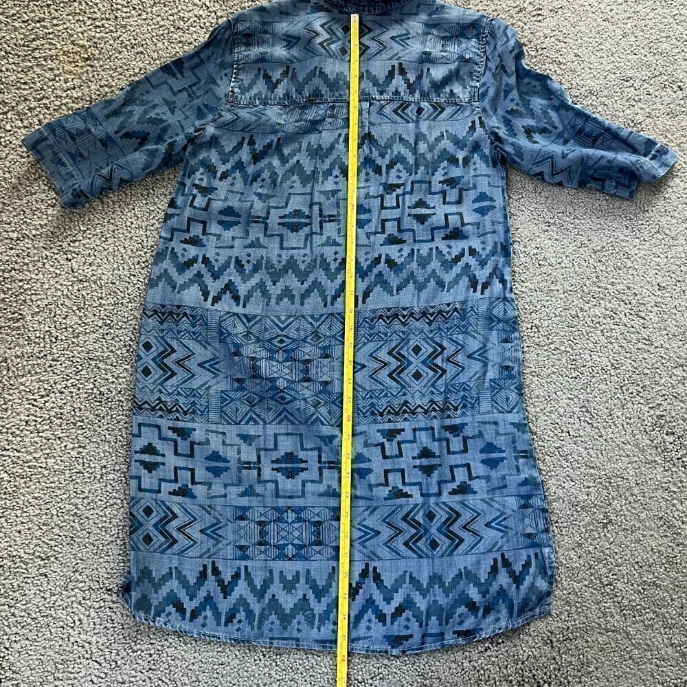 Philosophy Southwestern Aztec Navajo Print Chambray Popover Shirt Dress - Size S - Picture 12 of 14